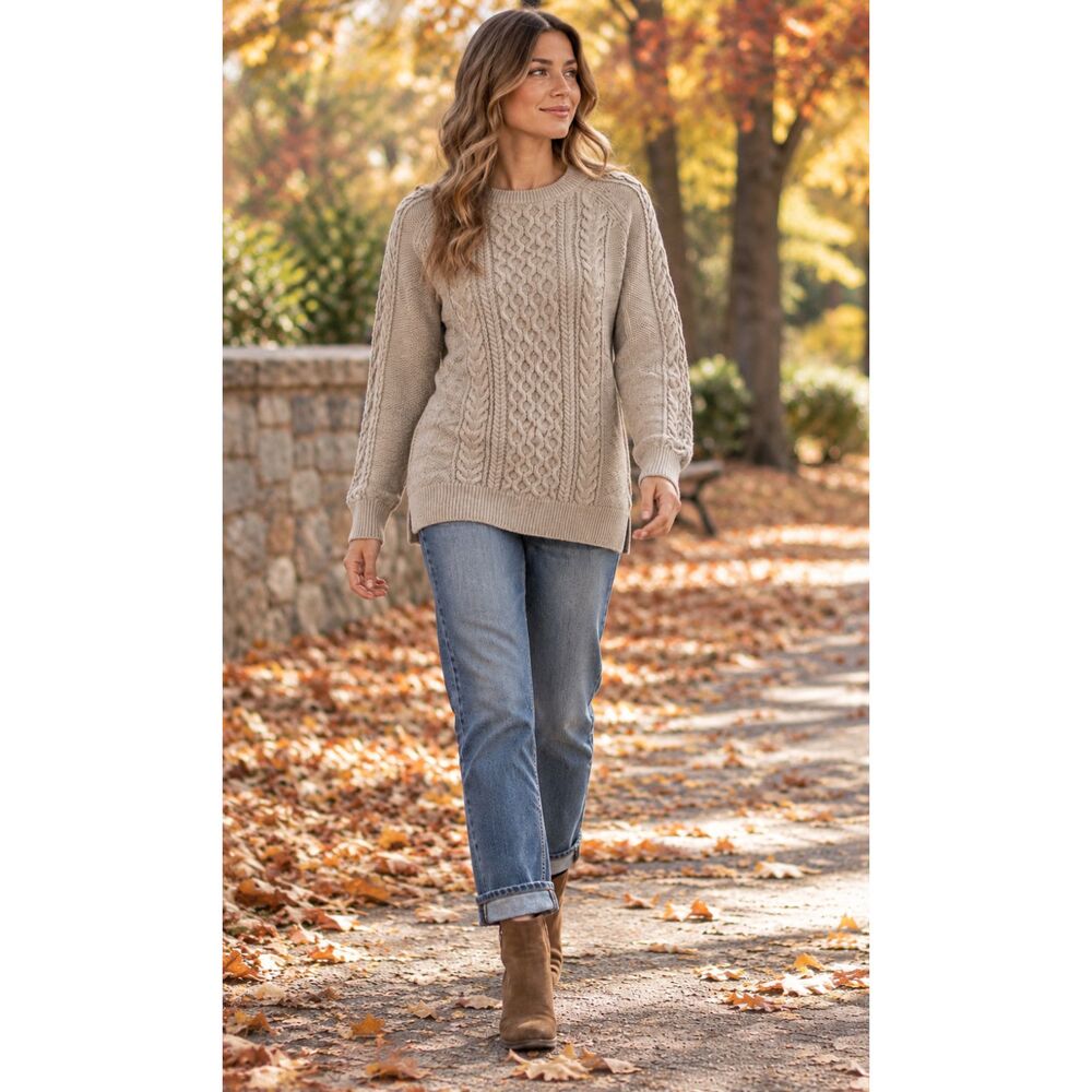 GAP Cable Knit Sweater Womens Size M Pullover Fisherman Cottagecore Gray Cotton